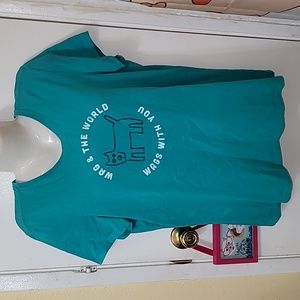 Life is good top large green teal dog graphic print pullover